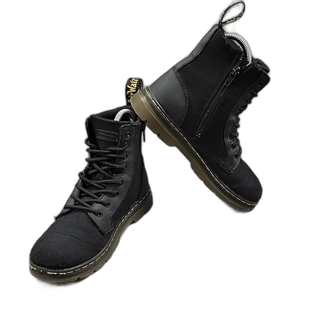 Dr. Martens Combs J Combat Boots Lace-Up Canvas zip black Youth SZ 3